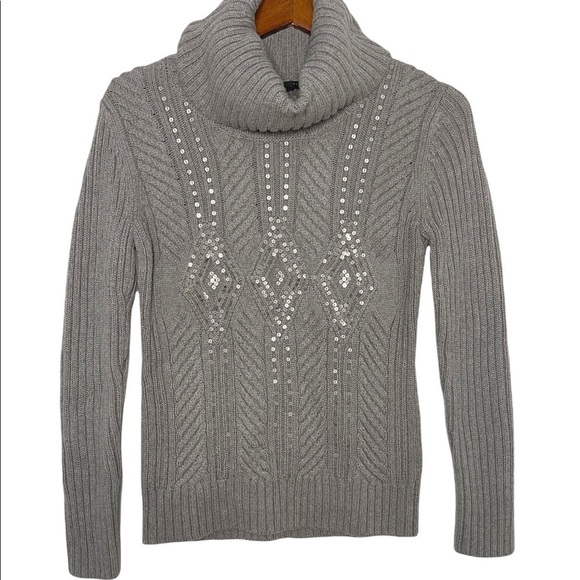Talbots cowl neck wool blend sequins cable knit gray sweater - Picture 8 of 8